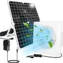 Solar Powered Fan, 9.1" Solar Exhaust Fan Kit, 25W Waterproof Chicken Coop Fans with 14.8Ft On/Off Switch Cable & Power Adapter, Cooling Ventilation for Greenhouse, Shed, Outside, Garages, Dog House