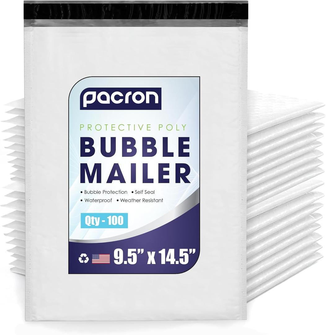 100-Pack Waterproof Poly Bubble Mailers 9.5 x 14.5 - Thick, Durable, Instant Seal Envelopes with Strong Adhesive - Protective Shipping Mailers for Jewelry, Cosmetics, SD Cards, USB Cables 100-Pack Waterproof Poly Bubble Mailers 9.5 x 14.5 - Thick, Durable, Instant Seal Envelopes with Strong Adhesive - Protective Shipping Mailers for Jewelry, Cosmetics, SD Cards, USB Cables