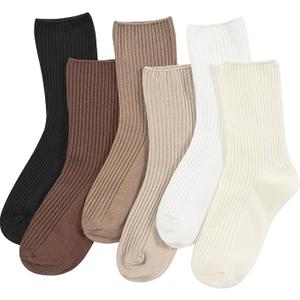 Womens Crew Socks Size 7-9 Cotton Cute Long Fall Workout Casual Socks 9 Pack