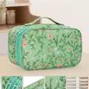 Relavel Small Makeup Bag, Travel Floral Cosmetic Bag with Makeup Brush Compartment, Portable Makeup Pouch for Women, Double Layer Makeup Organizer Bag Cute Toiletry Bag, Green Floral (2-MEDIUM)