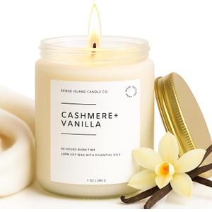 SENSE ISLAND Cashmere Vanilla Scented Candle for Home Scented 50+ Hrs Highly Scented Creamy Vanilla Velvet Cashmere | 100% Natural Soy Candle Gifts for Women Vanilla Candles for Cozy Holiday