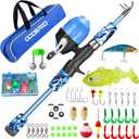 ODDSPRO Kids Fishing Pole Pink, Portable Telescopic Fishing Rod and Reel Combo Kit - with Spincast Fishing Reel Tackle Box for Girls, Youth (1.2M 3.94Ft, Blue)