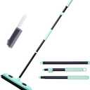 Rubber Broom Pet Hair Remover with Squeegee, 52.3 Inches Long Handle Fur Sweeper with Small Detailing Lint Brush to Fluff Carpet Rug Tile Hardwood Floor (Avocado Green)