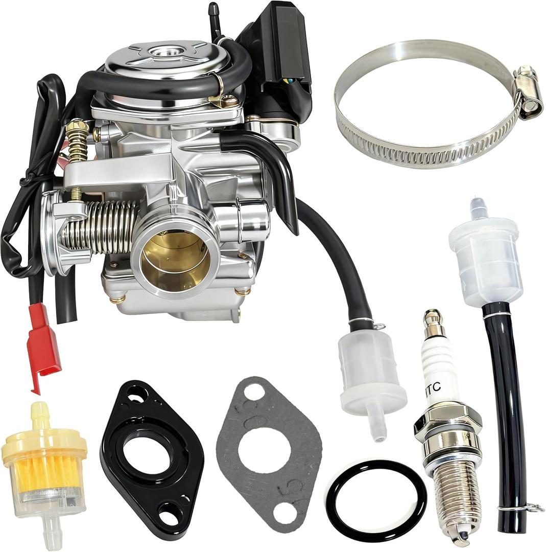 GY6 150cc Carburetor for 125cc 150cc GY6 4 Stroke Engines Electric Choke Motorcycle Scooter Moped ATV Go Kart Part 24mm Carb QMJ/QMI157 QMJ/QMI152