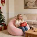 ENBAOHUI 3FT Faux Fur Comfy Memory Foam Bean Bag Chairs for Kids or Babies with Filling Bean Bag Sofa with Handle Super Soft Washable Faux Fur Fabric Lazy Sofa 3 Foot Pink
