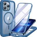 Miracase Magnetic for iPhone 13 Pro Max Case 6.7 inch, (Compatible with MagSafe) Upgrade Full-Body Clear Phone Bumper Case with Built-in 9H Tempered Glass Screen Protector, Magnetic Capri Blue