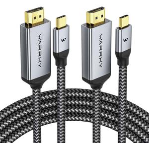 Warrky 4K 60Hz USB C to HDMI Cable 6ft 2Pack [Anti-Interference Gold-Plated Plugs] Aluminum Type-C to HDMI 2.0 Cord, Thunderbolt 3/4/5 Compatible for iPhone 15/16 Series, MacBook, iMac, iPad, Galaxy