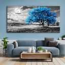 Blue Tree Canvas Wall Art - Modern landscape Paintings for Living Room, Bedroom Wall Decor, Framed Wall Art for Home or Office Decoration, Large Wall Art 60x30in, 58"L x 28"W
