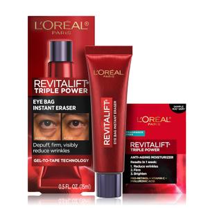 L'Oreal Paris Revitalift Triple Power Eye Bag Instant Eraser, Eye Tightener Treatment to Firm Bags, 0.5 oz + Sample