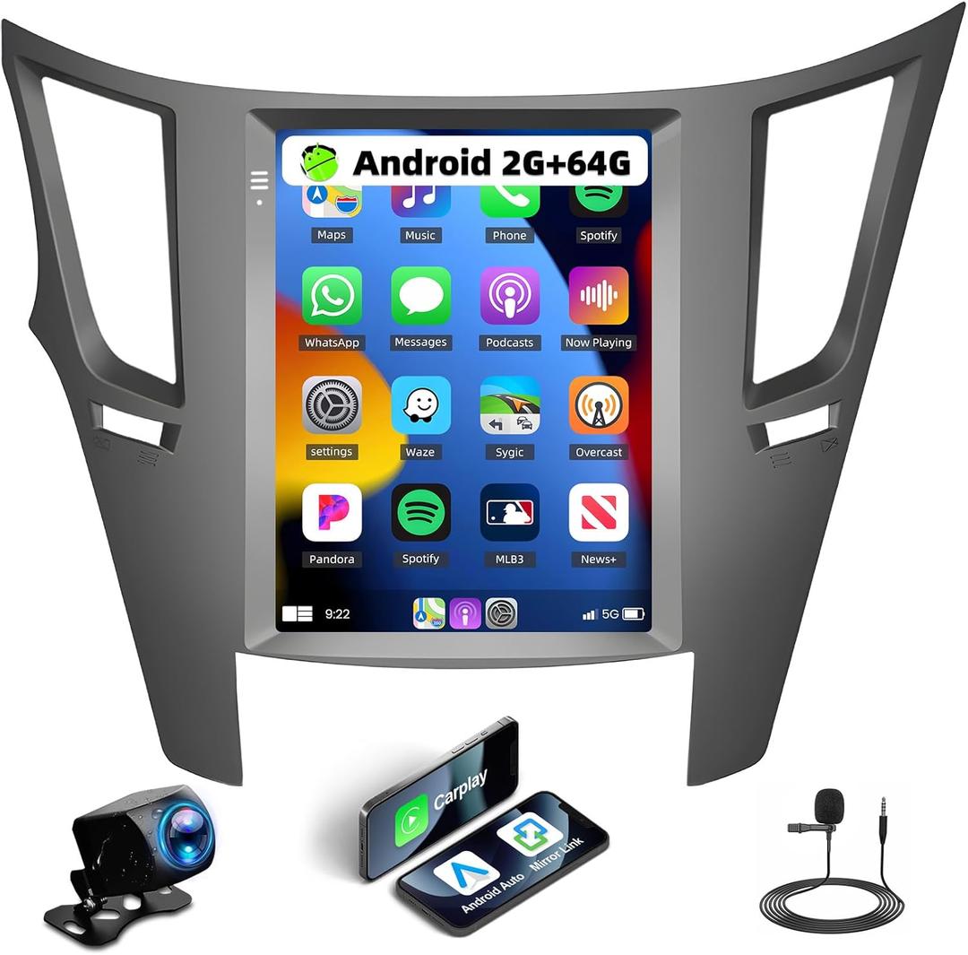 UNITOPSCI 2G+64G Android Car Radio Stereo for Subaru Outback Legacy 2010-2014 CarPlay Android Auto 9.7 Inch Vertical Touchscreen Mirror Link Bluetooth GPS FM/RDS WiFi SWC+ Backup Camera Mic