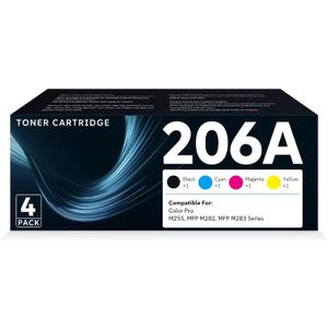 206A Toner Cartridges Compatible Replacement for HP Color Pro MFP M283fdw M283cdw M283fdn M282nw Pro M255dw Printer | W2110A W2111A W2112A W2113A 4-Pack