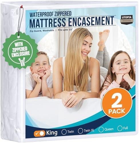 Utopia Bedding Mattress Protector Zippered King Size (Pack of 2), 100% Waterproof Bed Bug and Dust Mite Proof Mattress Encasement, Absorbent 6 Sided Mattress Cover