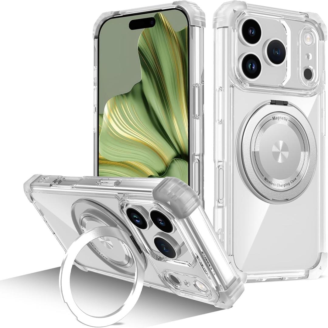 Compatible for iPhone 17 Pro Case 6.3" 2025 [Compatible with Magsafe] [with 360 Rotatable Magnetic Ring Stand] Heavy Duty Military-Grade Clear Cover