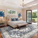 Living Room 10x14 Area Rugs - Large Washable Area Rug with Non Slip Backing Stain Resistant Carpet Vintage Distressed Rugs for Bedroom Ultra-Thin Soft Rugs Home Decor 10x14 Blue