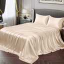 Vonty Satin Sheets King Silky Soft Satin Bed Sheets Beige Sheet Set, 1 Deep Pocket Fitted Sheet + 1 Flat Sheet + 2 Pillowcases