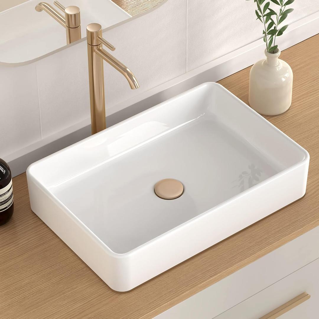 KES Bathroom Vessel Sink 20 Inch Above Counter Rectangular White Ceramic Countertop Sink for Cabinet Lavatory Vanity, BVS123S50, 19.88" X 13.4" X 4.1"