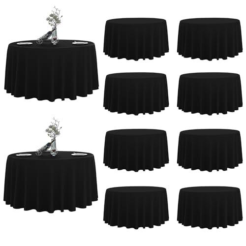 LEQEE Round Tablecloth,10 Pack 132inch Stain and Wrinkle Resistant Polyester Table Cloth,Decorative Fabric Table Cover for Kitchen,Dinning,Party,Wedding Round(Black)