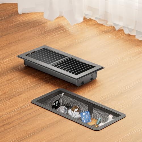 Floor Register 4 x 10 Inch, HG Power Heavy Duty Floor Vent Covers for Home with Screen Net, Adjust Metal Rust Proof Finish Air Vent for Kitchen, Heat, Office