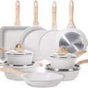 JEETEE 23pcs Pots and Pans Set Non Stick, White Cookware Sets for Kitchen, w/Frying Pans, Saucepans, Saut & Griddle & Crepe Pan, Induction Cooking Pots (PFOA/PFAS Free), 23 pcs White Aluminum