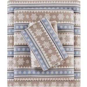 Woolrich Cotton Sheet Set Cottage Charms Print, 100% Cotton Flannel Sheets Warm & Fuzzy Bedding Set Full Size Sheets, Fitted Pocket Fits Up to 12" Mattress, Full Blue Snowflake 4 Piece