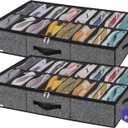 Onlyeasy Sturdy Under Bed Shoe Storage Organizer with Handles and Clear Window Fit 16 to 32 Pairs, Premium Foldable Shoes Container Box for Closet, 37.7x 23.6x 5.9 inch, Cotton-like Black, MXBUBS16P2