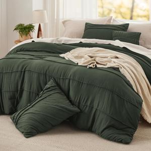 Bedsure Olive Green Oversized King Size Comforter Set - 4 Pieces Pinch Pleat Bed Set, Down Alternative Bedding Sets for All Season, 1 Comforter, 2 Pillowcases, 1 Decorative Pillow