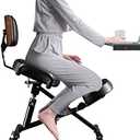 Ergonomic Kneeling Chair with Wood Back Support, Adjustable Desk Chair for Home and Office, Reduce Pressure on Your Shins with Adjustable footrest,Brake Casters,Black