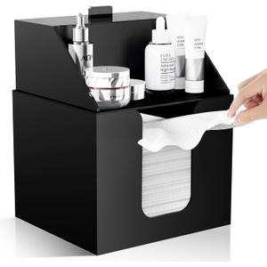 Disposable Facial Towels Storage Box Compatible with Clean Skin Club Clean Towel XL - Cotton Pads - Swabs Upgraded Double Layer Acrylic Storage Container Face Towel Holder (Matte Black)