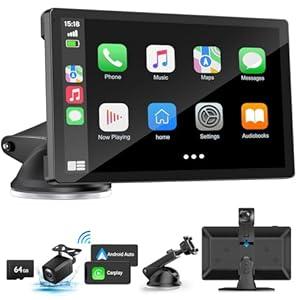 Wireless Carplay Screen for Car with 4K Dash Cam, 9" Portable Carplay & Android Auto, HD Touchscreen with 1080p Backup Camera, GPS Navigation/ Voice Control/ Bluetooth/ Mirror Link/ FM