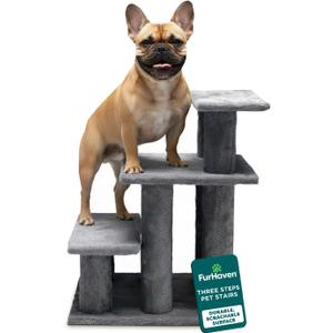 Furhaven Steady Paws Multi-Step Pet Stairs for High Beds & Sofas - Gray, 3-Step