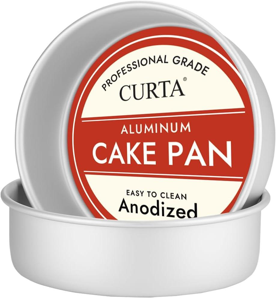 CURTA 7 Inch Round Cake Pan, 7x3 inch 2 Set Anodized Aluminum Round Baking Pan, Small Cake Pan Non-Toxic & Heavy Duty, Deep Side, Easy Clean & Dishwasher Safe