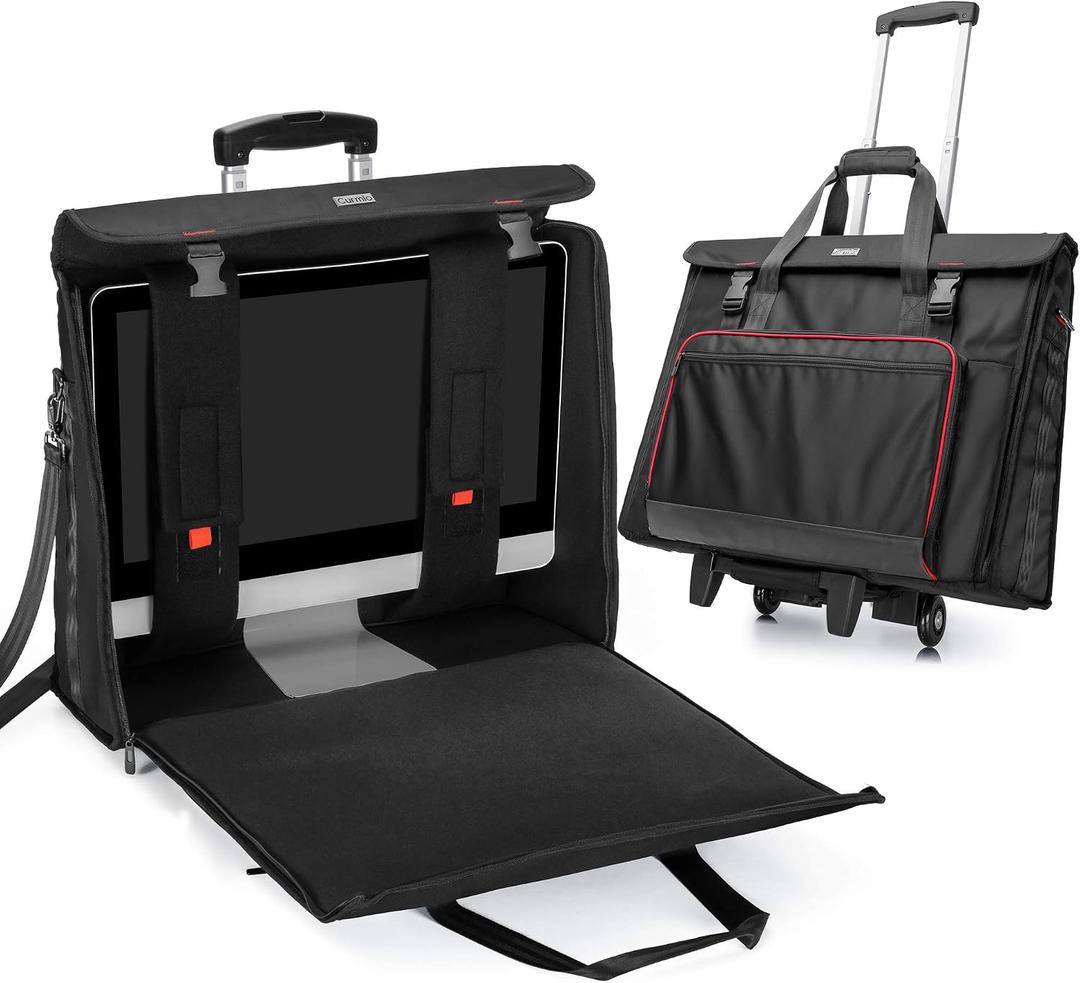 CURMIO Rolling Carrying Bag with Wheels Compatible for Apple iMac 27 inch Desktop Computer, Detachable Trolley Storage Case Compatible with iMac 27 Monitors and Accessories, Black (Patent Pending)
