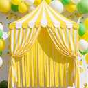 4-piece Carnival Circus Decor Backdrop Circus Tent with Canopy Polyester Carnival Striped Curtains Lemon Yellow Ice Cream Theme for Birthday Party Photography Background Decor (Yellow White)