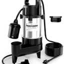 FOTING 1HP Submersible Sewage/Effluent Pump, Stainless Steel and Cast Iron 5600GPH, Automatic/Manual Septic Pump, Sump Pumps for Basement, Septic Tank, Sewage Well, Sewage System, 2'' NPT Discharge