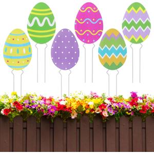 Thyle 6 Pcs Easter Eggs Planter Stakes Decorative Flower Pots Signs for Easter Patio Lawn Yard Garden Planter Pot Pathway Anniversary Wedding Supplies