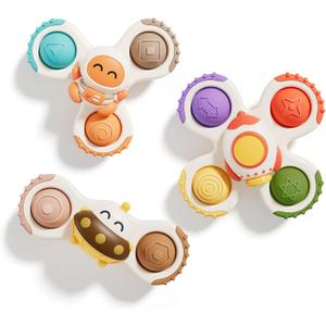 ALASOU 3PCS Pop Suction Cup Spinner Sensory Airplane Travel Toys for 1 Year Old Boy Girl Infant Toddlers|Novelty Spinning Tops 12 18 Months|1 2 Year Old Boy Birthday Gift|Baby Bath Toy Kids Ages 1-3