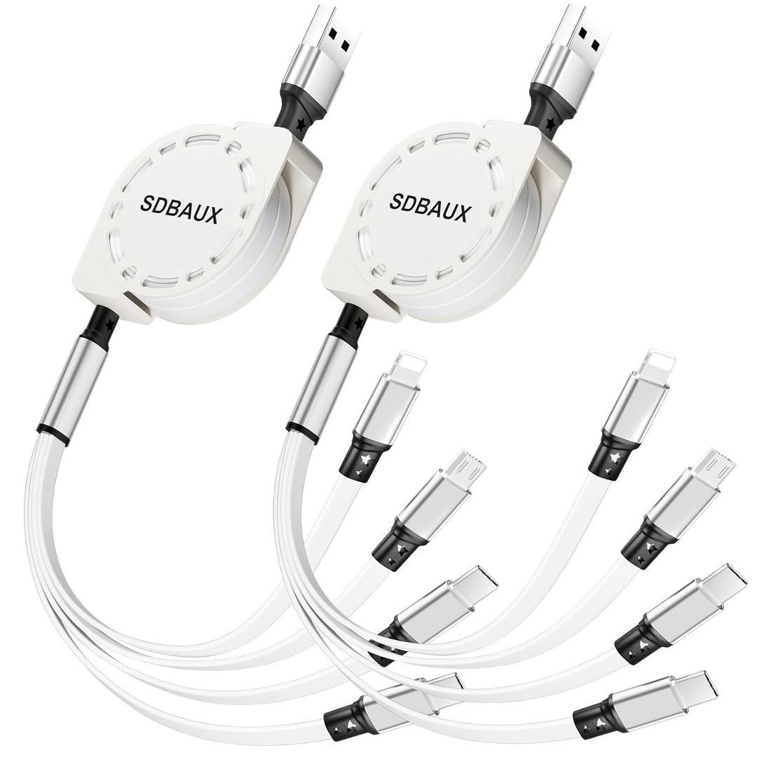 Multi Charging Cable,USB A to 4 in 1 Retractable Lightning/Dual Type-C/Micro Port Fast Charger Cord for iPhone 17 16 15 14 13 12 Pro Max,Galaxy S24/S23,Cell Phones Tablets Universal Use2Pack-3.3ft