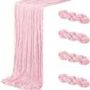 4 Pack Light Pink Cheesecloth Table Runner 20 x 120 inch Gauze Table Runners 10 FT Long,Semi Sheer Boho Cheese Cloth Fabric Table Runner Bulk for Wedding,Party,Baby Shower,Bridal Shower Decoration
