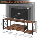 GYIIYUO TV Stand with Fabric Drawers for 65 70 75 Inches TV - Entertainment Center and Industrial TV Console Table with Open Storage Shelves for Living Room, Bedroom - 63" Rustic Brown