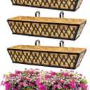 4 Pack 24 Inch Window Boxes Planters for Outdoor Plants Railing Planter Box with Adjustable Brackets for Windowsill Porch Fence Patio Hanging Flower Coco Baskets for Outside Decoration - Black