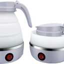 UpdateClassic Small Travel Foldable Electric Kettle, 0.6L Portable Collapsible Hot Water Boiler For Coffee Tea (White)