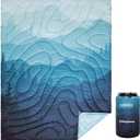 KingCamp Ultralight Camping Blanket, Packable Down Alternative Puffy Printed Wearable Blanket with Snap Buttons & Corner Loops Weatherproof Quilt for Outdoor Travel Stadium (78.7"L x 57.1W, CYAN)