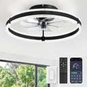 LEDIARY Ceiling Fans with Lights and Remote, 20'' Low Profile Ceiling Fan with Light, 3000-6000K Dimmable Fandelier Ceiling Fans, Modern Flush Mount Fan Light for Bedroom with 6 Wind Speeds- Black