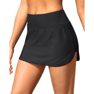 Tempt Me Women's High Waisted Swim Skirt with Zipper Pockets, Athletic Bikini Skirt Bottoms in Black, Medium (XX-Large)