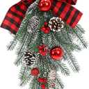 3 PACK Christmas Swags for Decorating Outdoor, Garland Christmas Swag Teardrop Ornament Pine Cone Decorative Props Pendant Wall Hanging for Front Door Indoor Outdoor Wall Hanging Wreaths Decor