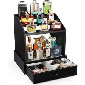 Miratino Cologne Organizer for Men, Large-Capacit Perfume Organizer for Men with 2-in-1 Design, 3-tier Cologne Stand, Wood Perfume Holders, Cologne Storage Display with Spacious Velvet-Lined Drawers