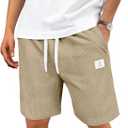 Men's Corduroy Shorts Casual Elastic Drawstring Lightweight Summer Beach Shorts with Pockets (XXXL)