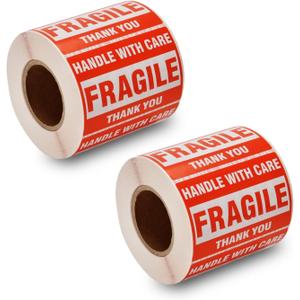 1000 Fragile Stickers 2 Rolls 2'' x 3'' Fragile - Handle with Care - Thank You Shipping Labels Stickers (500 Labels/Roll)