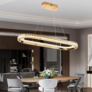 Gold Modern Chandelier Led Crystal Chandelier Light Fixture Dimmable Modern Led Pendant Light for Kitchen Island Lighting Linear Chandelier with Remote 3000K-6500K