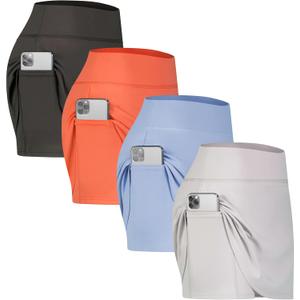 Real Essentials 2 Pack: Women's Active Skort Lightweight Comfy & Breathable Tennis Golf Skirt (Large, Black and Orange)